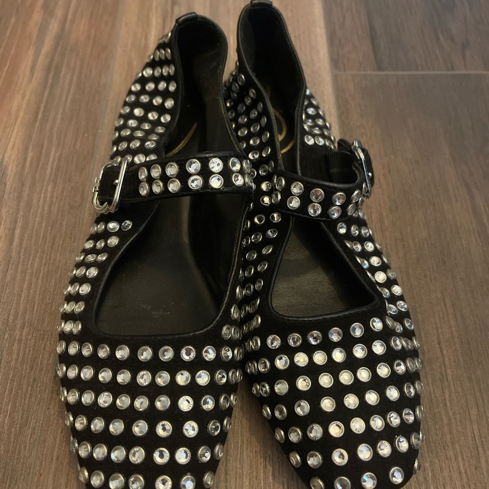 Sam Edelman Black Crystal-Stud Mary Jane Flats